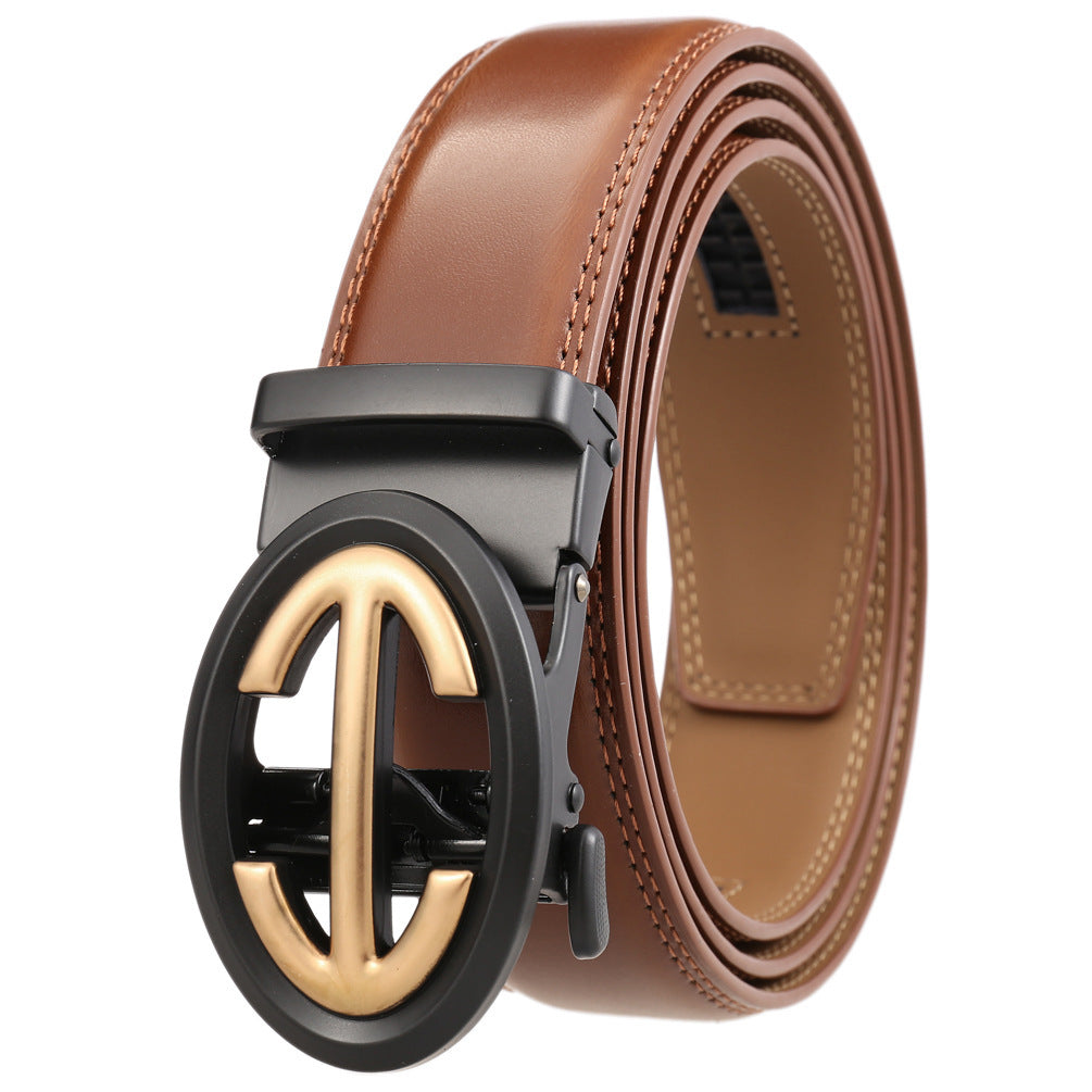 Men's Simple Two-Layer Cowhide Automatic Alloy Buckle Belt - Refined Simplicity