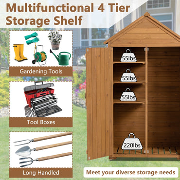 Outdoor Storage Cabinet - Garden Tool Shed, Wooden Closet With Shelves & Latch