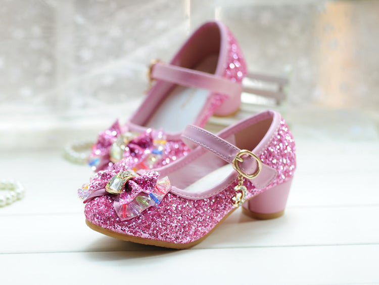 Chaussures à talons hauts pour filles, chaussures de princesse en cristal pour enfants moyens et grands