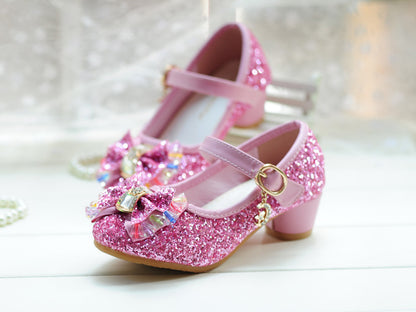 Chaussures à talons hauts pour filles, chaussures de princesse en cristal pour enfants moyens et grands