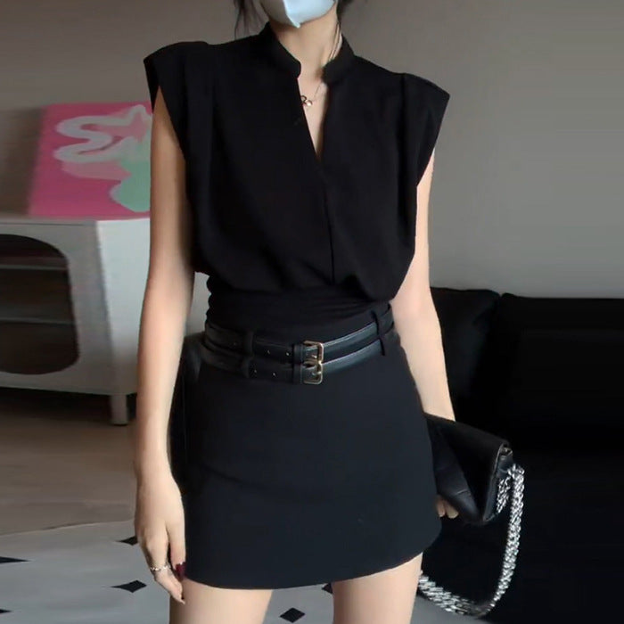 Goddess Temperament Sleeveless V-neck Shirt Skirt Two-piece Suit