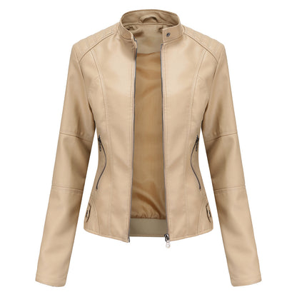 Thin Large Size Leather Clothing With Stand Collar Slim-fit Jacket