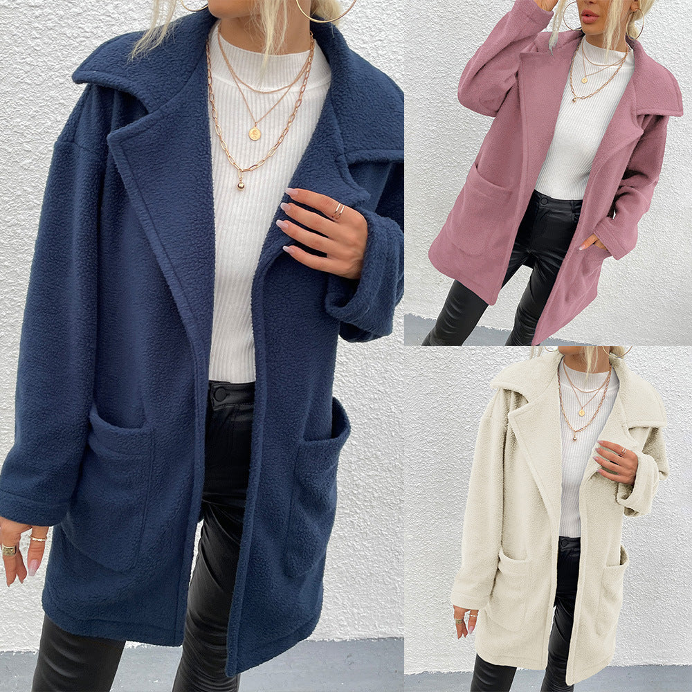 Double-faced Fleece Large Slot Pocket Mid-length Coat