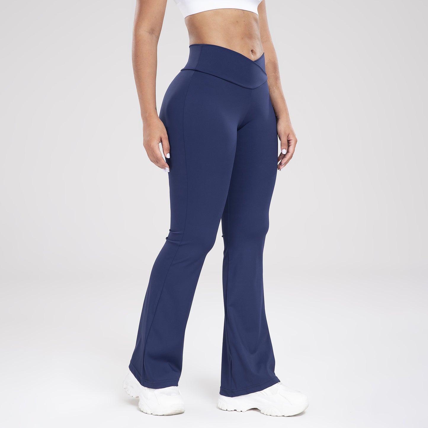 Taille croisée poche latérale loisirs sport pantalon à fond cloche pantalon de Yoga coupe ajustée femmes