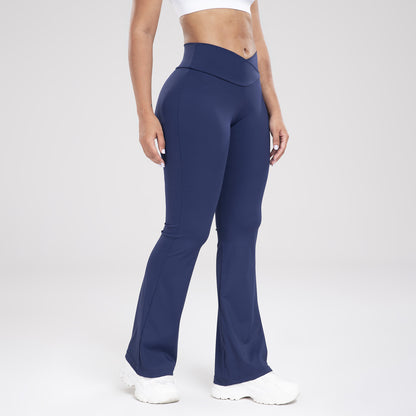 Taille croisée poche latérale loisirs sport pantalon à fond cloche pantalon de Yoga coupe ajustée femmes