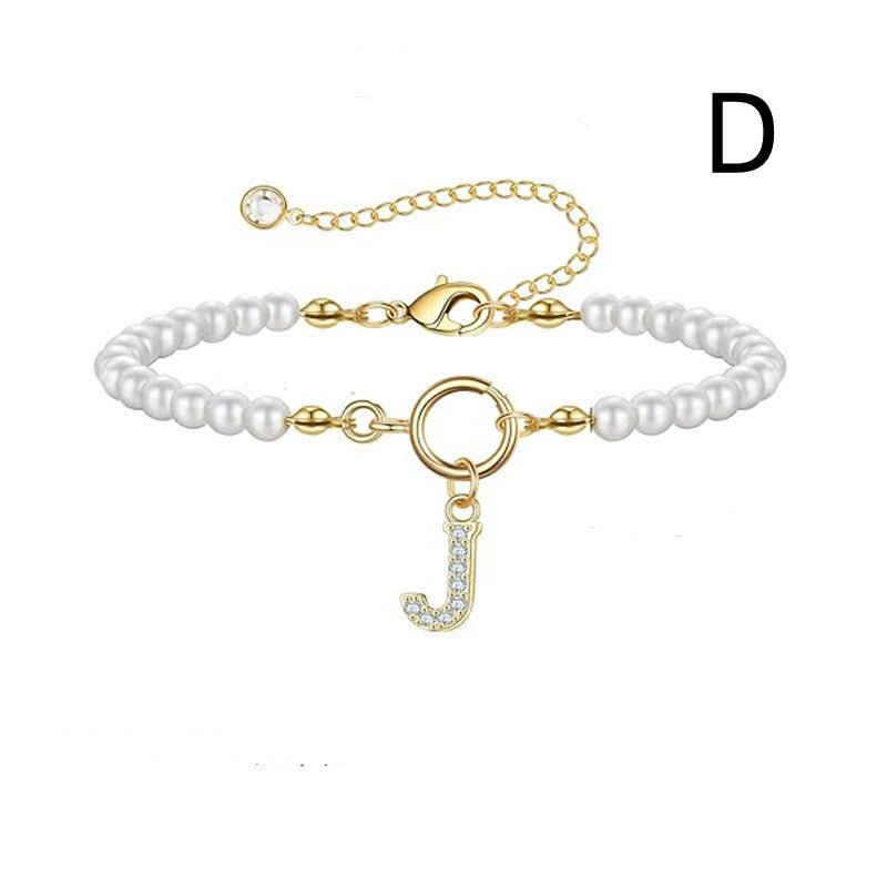 2024 Nytt Mode Toggle Lock Initial Armband Kvinnor AZ Bokstav Hänge 6mm Pärlarmband För Kvinnor Smycken Gåva
