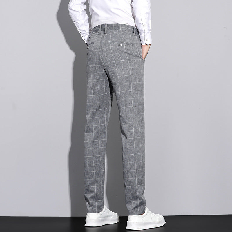 Casual Pants Men's Simple Plaid Slim Fit Straight-leg Trousers