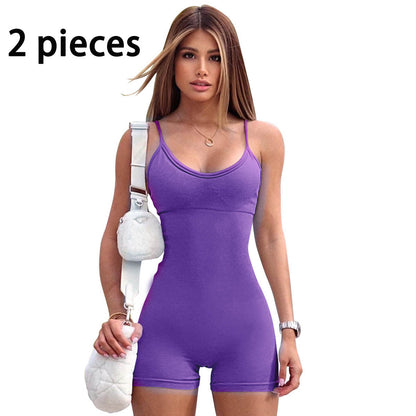 Spaghetti Strap Shorts Jumpsuit Sport Yoga Träning Tight Romper Dammode Fitness Sportkläder