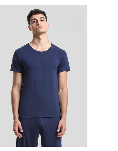 Home Wear Suit Men's Casual Round Neck Short Sleeves Shorts Solid Color Pajamas
