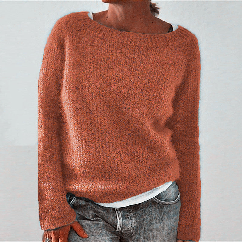 Women's Sweater Solid Color Static Version Basic Style Round Neck