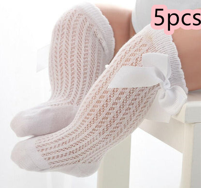 Chaussettes hautes pour bébés, nourrissons, enfants en bas âge, filles et garçons, collants chauffe-jambes, nœud en ruban, coton solide, extensible, mignon et charmant