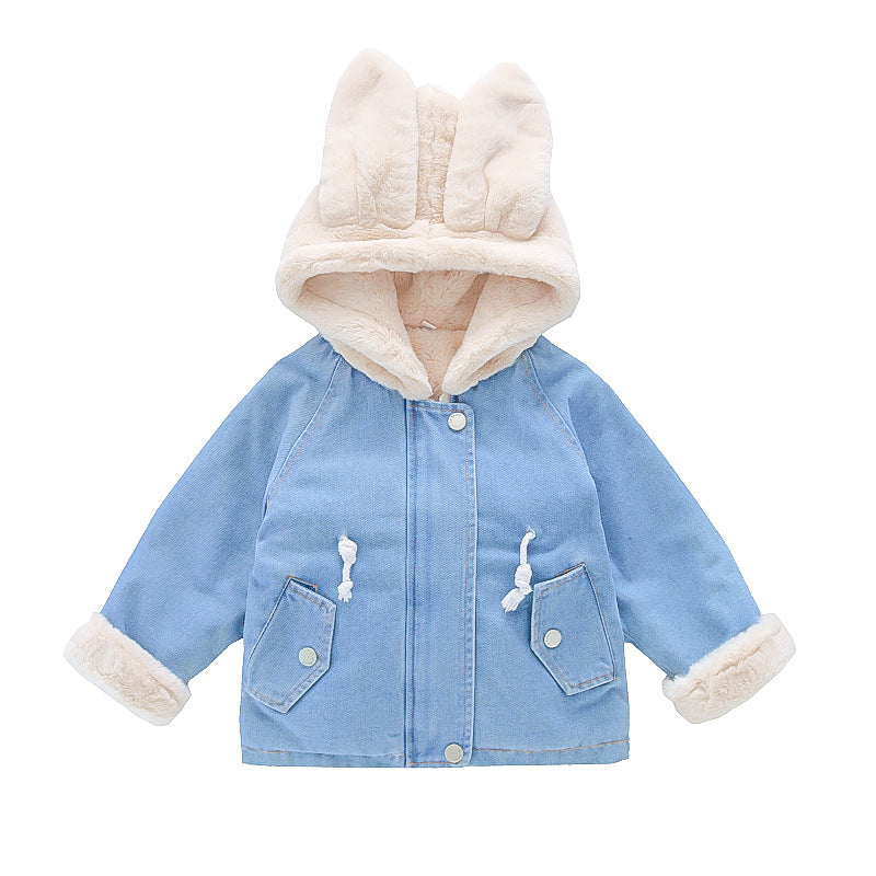 Girls' Denim Jacket Girls' Baby Plus Velvet Thickening