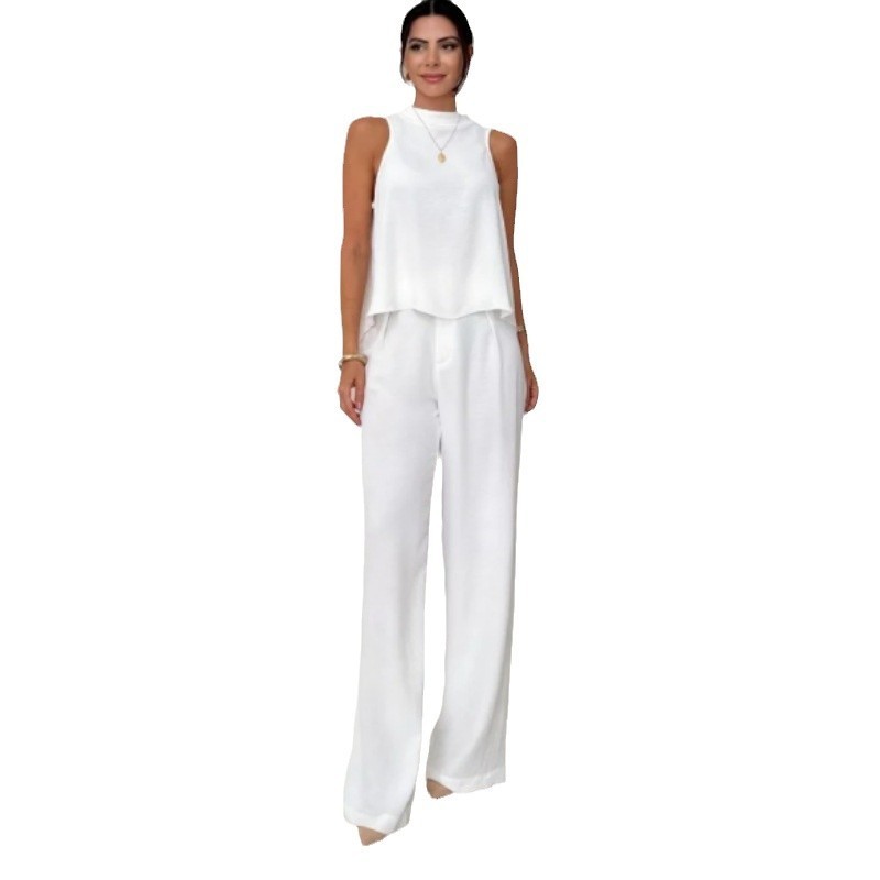 Fashion Loose Sleeveless Top Wide-leg Casual Pants Solid Color Two-piece Set