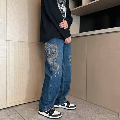 Lösa broderade jeans för män