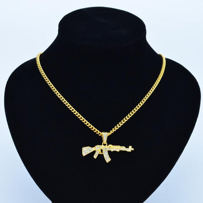 Cool gothique pistolet forme pendentif strass armée Style mâle collier hommes colliers bijoux 