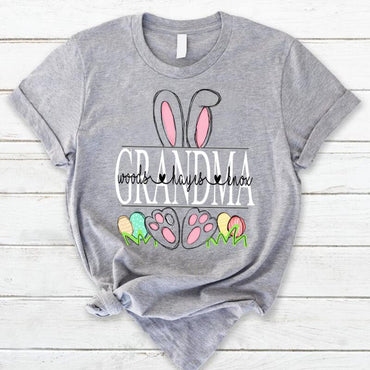 T-shirt de Pâques grand-mère et enfants lapin