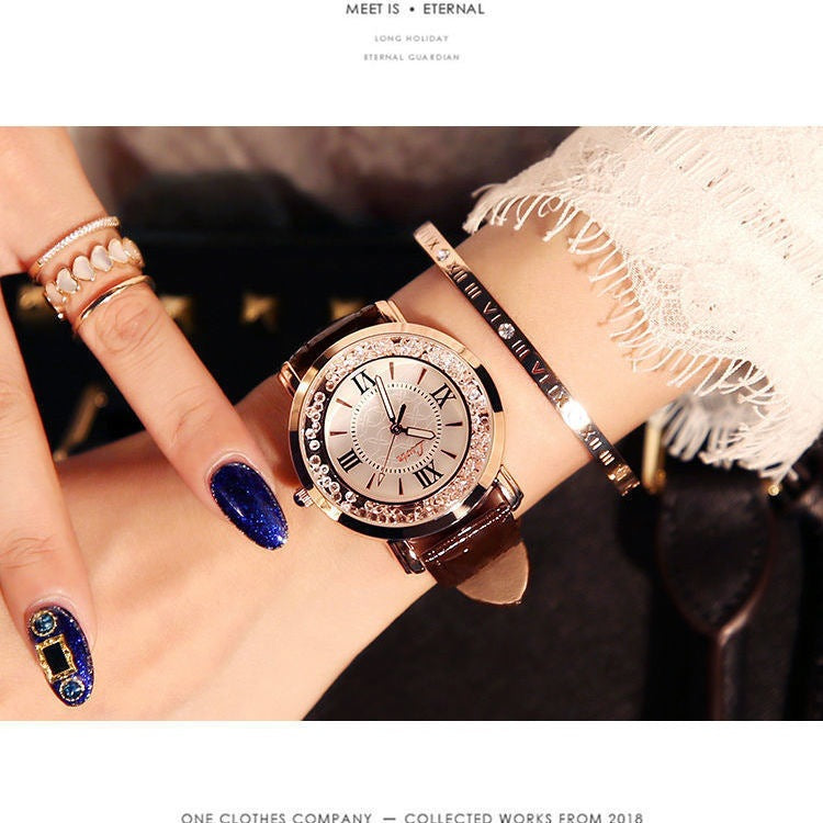 Mobile rhinestone women's watch Korean fashion trend student retro belt watch quartz watch