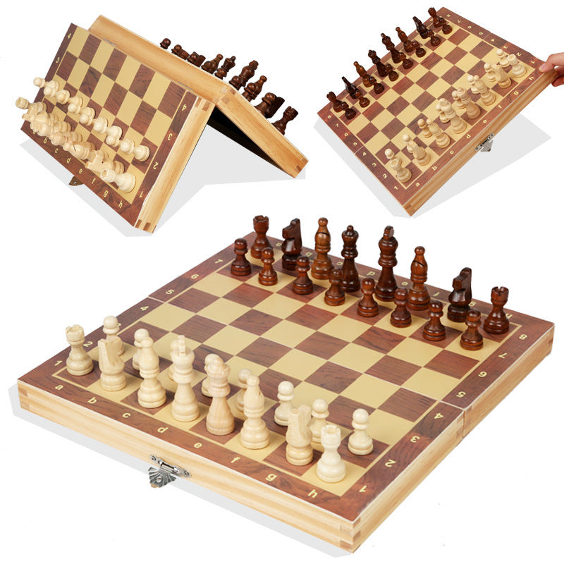 Holiday Entertainment: Magnetic Chess Wooden Wooden Checker Board Solid Wood Pieces Folding Chess Board High-end Puzzle Chess Game Entertainment