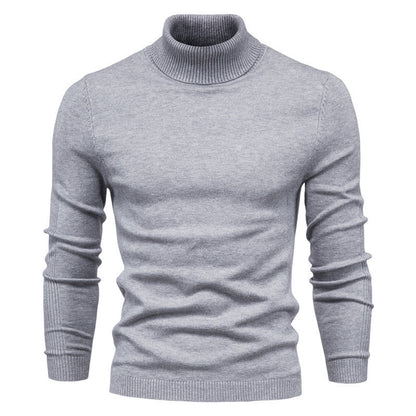 Winter Turtleneck Sweater Fashion Slim Fit Solid Color Pullover Knitted Top Men's Clothing