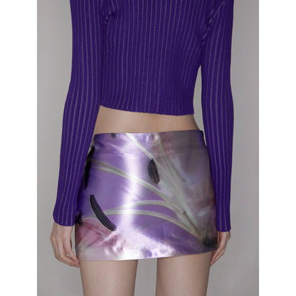 Purple Floral Stretch Printed Skirt
