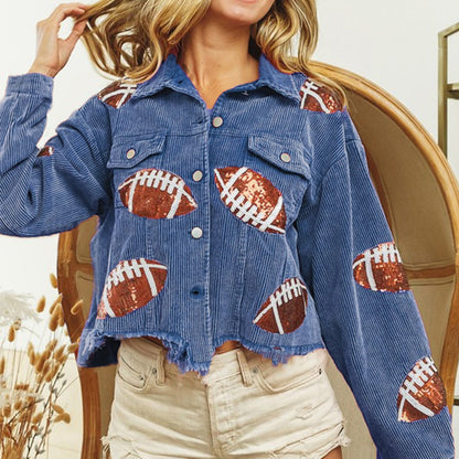 Veste en velours côtelé à la mode, veste de Baseball imprimée Rugby, hauts d'automne et d'hiver pour femmes