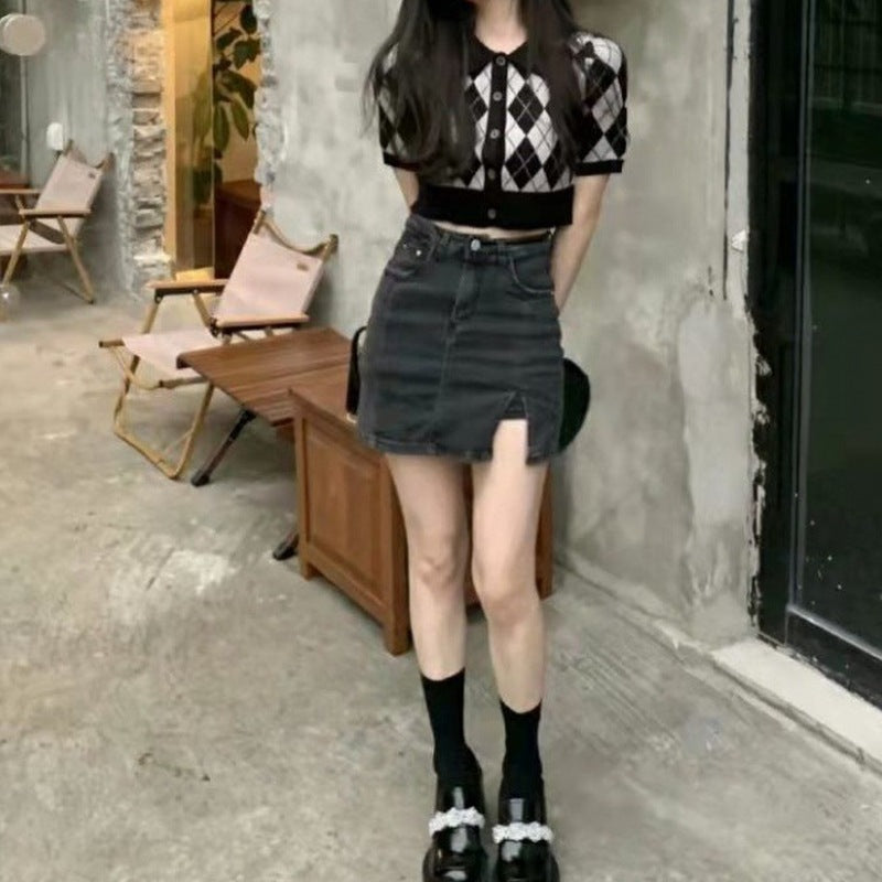 Professional Slit Denim Skirt - Cotton Construction (5 Color Options, XS-XL, Split Stretchy & Denim Designs)