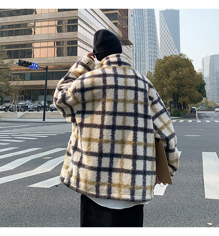 Hong Kong Style hiver nouveaux hommes décontracté jaune veste à carreaux