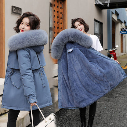 Mid-length Plus Velvet Thick Anti-season Korean Cotton Coat