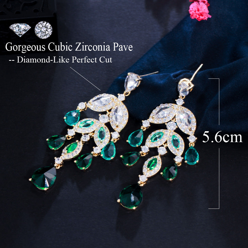 Industries Color Water Drop Zircon Tassel Earrings