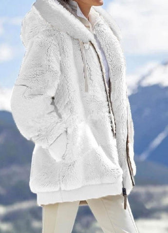 Autumn And Winter Loose Plush Zipper Hooded Jacket