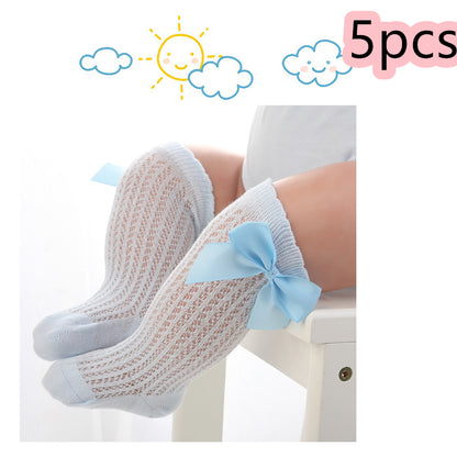 Chaussettes hautes pour bébés, nourrissons, enfants en bas âge, filles et garçons, collants chauffe-jambes, nœud en ruban, coton solide, extensible, mignon et charmant