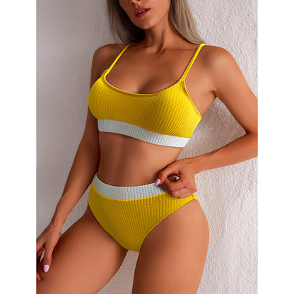 Hög midja Bikini Baddräkt Dam Baddräkt Ny Push Up Biquini Ribbed Baddräkt Dam Sexig High Cut Bikinis Set