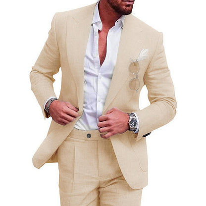 Men's Large Single Row One Button Solid Color Suit Two-piece Set