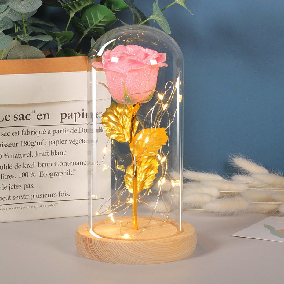 Cadeau de Saint-Valentin pour petite amie, fleurs de roses éternelles, lumière LED dans un couvercle en verre, décoration de mariage, cadeaux pour la fête des mères, cadeau féminin