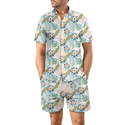 2 pièces chemise de plage imprimée costume d'été haut à boutons à revers ample et poches à cordon Shorts costumes décontractés à manches courtes pour hommes vêtements