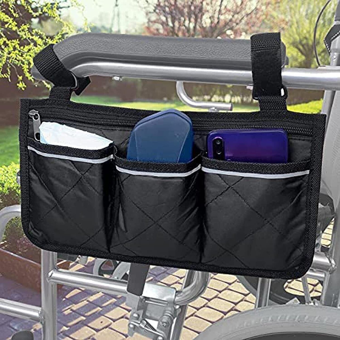 Sac de rangement pour pochette latérale pour fauteuil roulant d'extérieur, sac de rangement pour accoudoir, support organisateur de poche