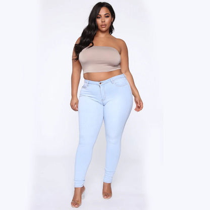 Women's Plus Size Fashion High Elastic Denim Pencil Byxor