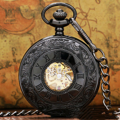 Retro Double Display Roman Literal Mechanical Pocket Watch