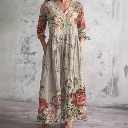Casual Women's Fashion Floral Print Mid-length Dress