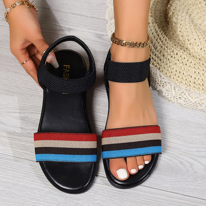 Women's Color-Block Elastic Fish Mouth Flat Sandals - Summer