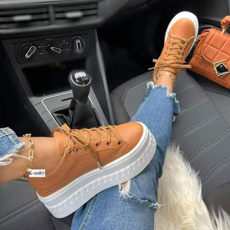 Chunky Heel Shoes Ankle Boots Lace-up Sneakers For Women