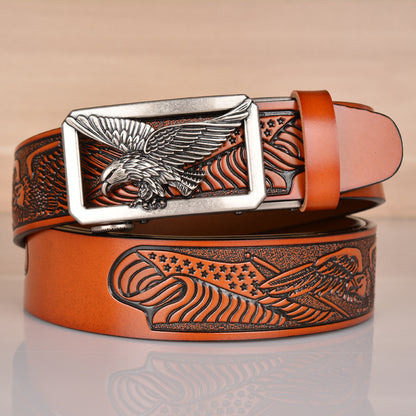 Men's Leather Eagle Embossed Belt - Powerful Symbolism