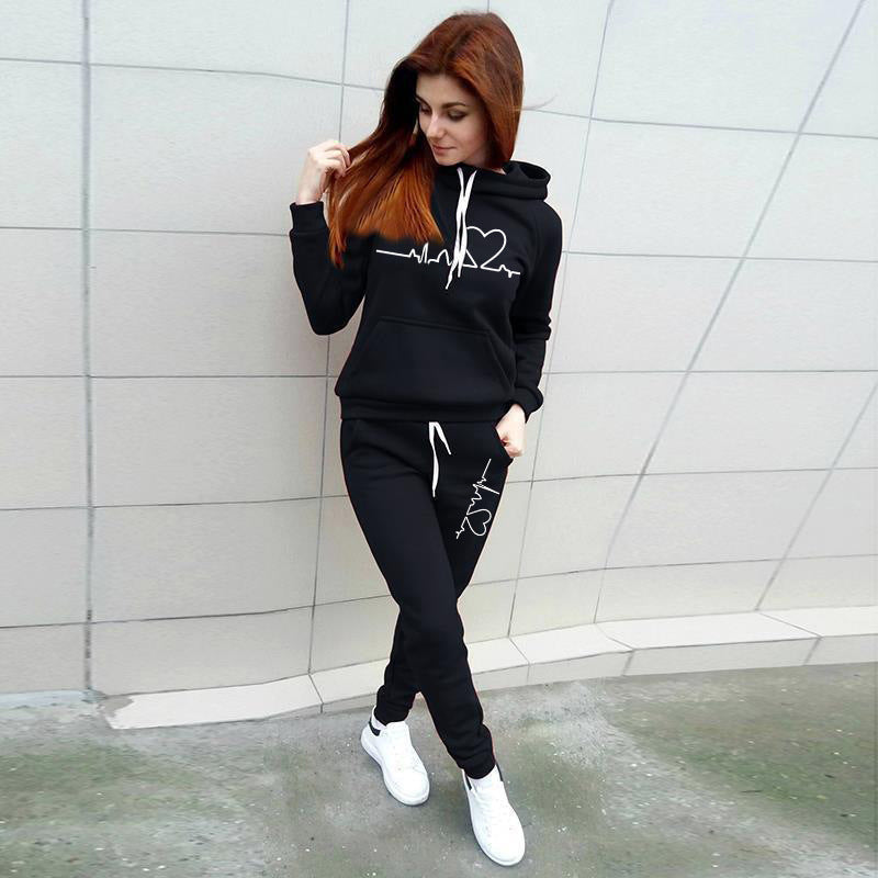 Fashion Love Printed Fleece Sports Suit Women