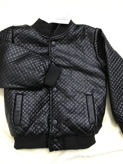 Veste en cuir PU pour bébé à col rond, veste pour garçon