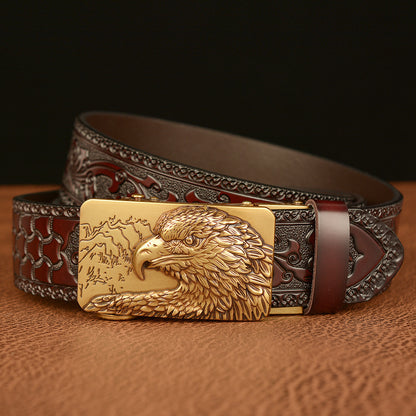Men's Self-Buckled Leather Belt Personalized Carved Casual Jeans - Unique Character