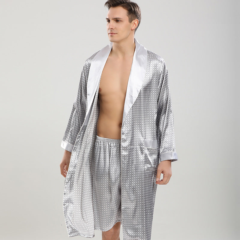 Chemise de nuit en soie à manches longues pour hommes, ensemble deux pièces printemps-été