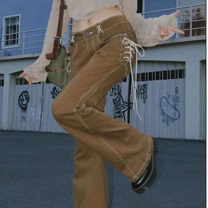 Retro American Low-waisted Tight Micro-flared Pants Girl