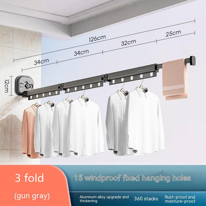 Suction Cup Folding Clothes Hanger Indoor Home Balcony Aluminum Retractable Drying Rack No Punching Folding Clothes Hanger