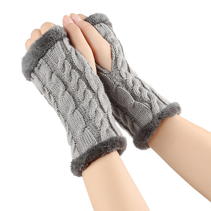 Gants en peluche d'hiver pour femmes, tricotés sans doigts, en polaire, chauds et épais, en laine