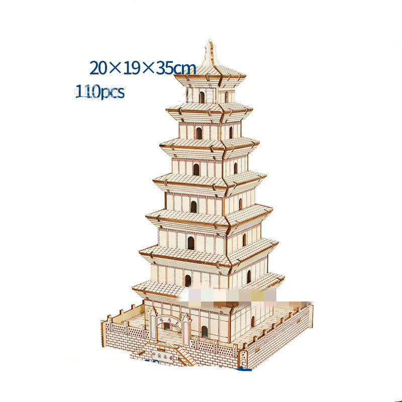 Wood Building Model Puzzles Toy 3d Three-dimensional Puzzle Board